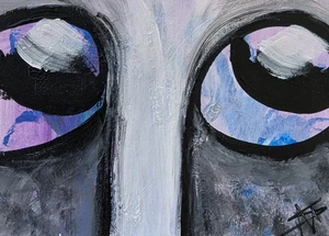 Pintura original de gato negro ACEO cara coleccionable arte moderno por Samantha McLean - Imagen 1 de 1