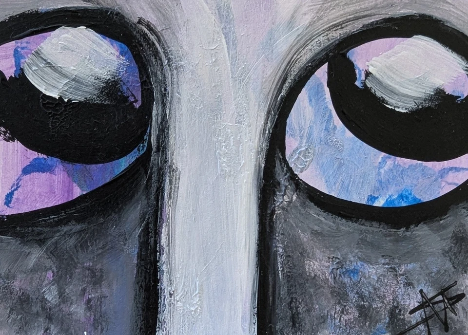 原版 ACEO 黑猫画收藏品面部现代艺术作者 Samantha McLean — 第 1/1 张图片