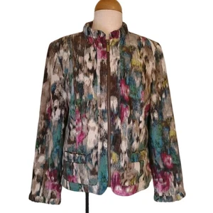 Requirements Full Zip Jacket Corduroy Multicolor Ruffle Neckline SZ M - Picture 1 of 8