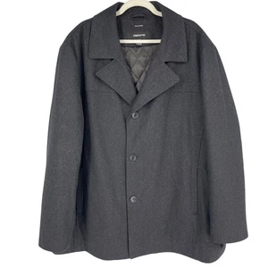 Claiborne Pea Coat Mens 2XL Charcoal Wool Blend Quilted Lining Single Breasted - Picture 1 of 9