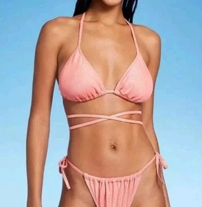 Wild Fable Women's XL (16) Triangle Wrap Bikini Top Pink Lurex - Picture 1 of 5