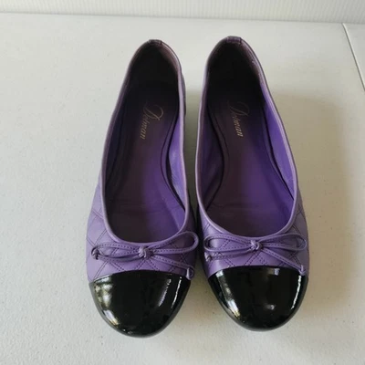 Delman Quilted Purple Black Bow Leather Flats 8.5 Office Preppy Travel - Image 1 of 4