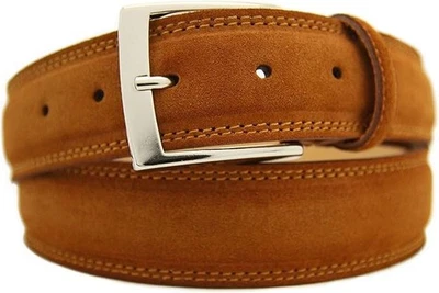 NISAR Italienischer Wildledergürtel Herren Damen Gürtel Suede Belt Cognac 4cm Breit