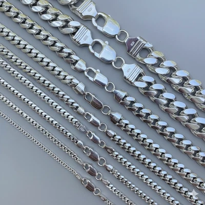 Mens Real Solid 925 Sterling Silver Miami Cuban Chain 4-10mm Heavy Link Necklace - Image 1 of 4