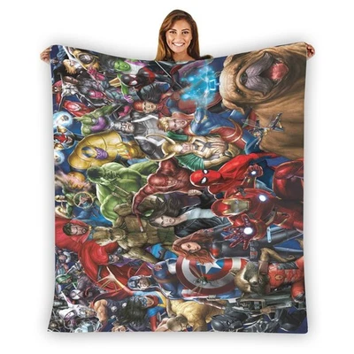 Super Heroes Of Marvel Stripe Warm Single-Side Printing Flannel Fleece Blanket - Image 1 of 3