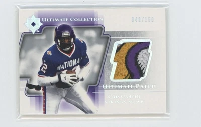 2004 UD ULTIMATE COLLECTION CRIS CARTER GAME WORN PATCH LOGO #/150 VIKINGS HOF - Image 1 of 2