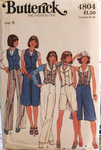 Vintage 70er Butterick 4804 Junior Gr. 5 weites Bein Hose Culotte Shorts Weste Muster - Bild 1 von 2