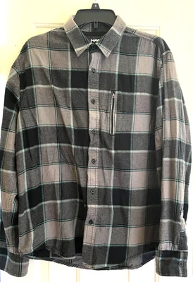 Camisa de franela Tony Hawk para hombre - talla L, gris a cuadros, bolsillo con cremallera, estilo skate Foto 1 de 4