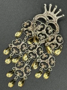 Long Crowned Heart 830 Silver Solje Wedding Brooch Norway - Circa Early 1900s - Picture 1 of 10
