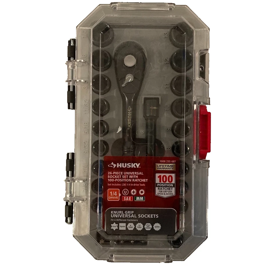Husky H1004D26SWS 26-PC Universal Socket Set w/100-Position Ratchet 1008 255 497