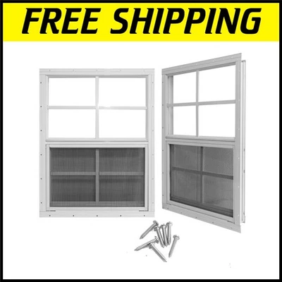 Durable 8" x 23" Aluminum Frame Sliding Windows with Insect Screens - 2 Pack - Image 1 of 4