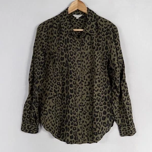 Lucky Brand Shirt Womens Medium Green Leopard Button Up Soft Modal Long Sleeve - Picture 1 of 8