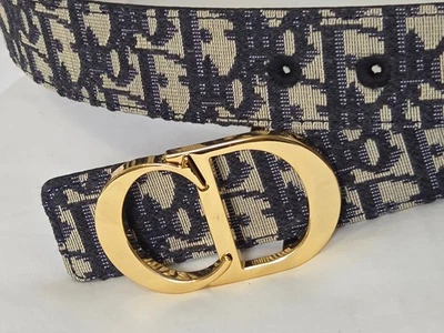 Christian Dior Reversible Oblique CD Leather and Canvas Belt 32/34 95cm Gold - Image 1 of 4