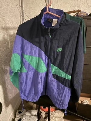 Vintage Nike 90s Colorblock Light Jacket Windbreaker Purple Green Blue Swoosh XL - Image 1 of 4