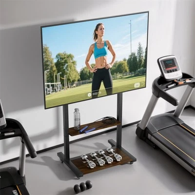 Soporte de piso de TV con ruedas industriales de 40-100" montaje ajustable para carro de TV con 2 estantes Foto 1 de 4