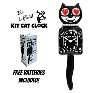 HEART EYES LADY KIT CAT CLOCK 15.5" Black Kit-Cat Klock MADE IN USA Free Battery - Picture 1 of 2