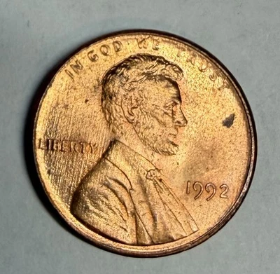1992 - U.S. 1 CENT - NO MINT MARK - DOUBLE DIE OBVERSE - 'AT HEAD' - Image 1 of 3