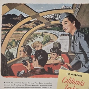 1953 California Zephyr Train; Northwest Airlines Sun Face Print Ad 8 x 11" - Picture 1 of 4