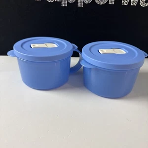Tupperware Crystalwave Plus Soup Mug microwavable 2 cup / 500ml Set Blue Blue - Picture 1 of 2