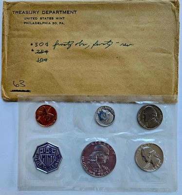 1963 Franklin US Proof Set, 5 Coins with Mismatched Government Envelope - Image 1 of 4