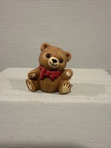 Vintage Hallmark Christmas Merry Miniature 1987 Ginger Teddy Bear Red Bow - Picture 1 of 7