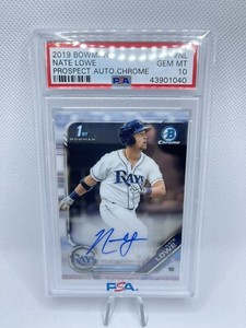 2019 Bowman Chrome Prospects Nate Lowe Rookie RC Auto Autograph PSA 10 Low Pop.