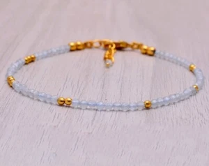 Natural Labradorite Faceted Round Gemstone A+ Silver Filled Beads 6-8" Bracelet - Picture 1 of 9