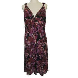 NEW YORK & COMPANY DRESS WOMEN'S SIZE 16 FLORAL BLACK PINK PURPLE - Picture 1 of 13