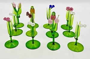PC20 Vintage Bimini Glas Deutschland Mehrfarbig Blumen 12er Set Tischkartenhalter - Bild 1 von 8