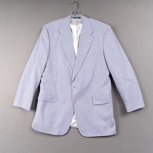Tom James Blue Seersucker Blazer Mens ~ Sz 44 Cotton Striped Jacket - Picture 1 of 15