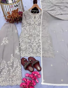 Premium Designer Faux Georgette Kurta und Palazzo mit Dupatta für Damen - Bild 1 von 11
