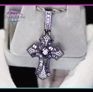 Black Diamond Cross Pendant | Black Diamond Cross, Baguette Cut Cross Pendant - Picture 1 of 6