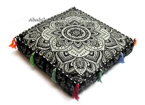Square Box Cushion Cover Black Silver Floral Mandala Cotton Pillow Home Decor AU - Picture 1 of 2