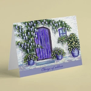 Quality pack of 10 prints of painting door and wisteria change of address cards - Picture 1 of 2