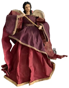 Weihnachtsengel Vintage 16" Cartapesta Stil Pappmaché Kleid Baumspitze Blechflügel - Bild 1 von 10