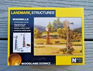 WOODLAND SCENICS 1/160 N SCALE 2 WINDMILLS W/ TROUGHS PRE FAB KIT ITEM # 5213 FS - Picture 1 of 7
