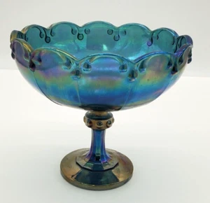 Vintage Indiana Glas Girlande blaue Schüssel schillernd Kompott Sockel Obstschale - Bild 1 von 8