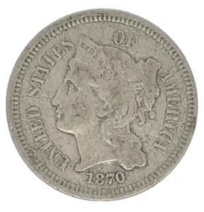 1870 3 Cent Nickel - Extremely Fine Condition - Picture 1 of 2