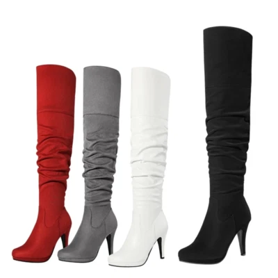 Womens Ladies Thigh High Over The Knee Boots Stretch High Heel Boots - Image 1 of 4