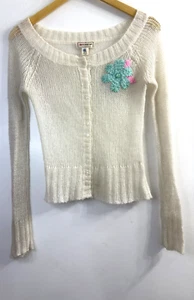Vtg Y2K 2000s Small Ivory One Step Up Floral Knit Cardigan Sweater Button Fairy - Picture 1 of 13