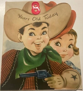 Vintage 1950’s Children's 8 Year Old Boy Cowboy Birthday Card  USED Art Guild - Picture 1 of 4