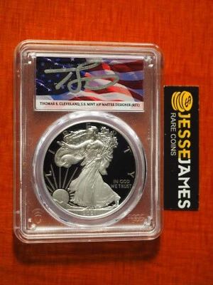 2021 W PROOF SILVER EAGLE PCGS PR70 DCAM FLAG CLEVELAND FIRST DAY ISSUE FDI T1 - Image 1 of 2
