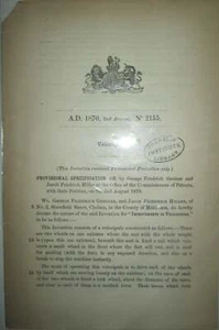 given / Velocipedes Provisional Specifications Application for patent No 3185 - Picture 1 of 1