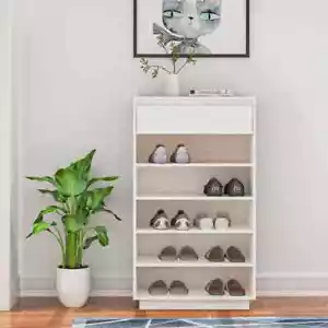 NNEVL Shoe Cabinet White 60x34x105 cm Solid Wood Pine - Picture 1 of 10