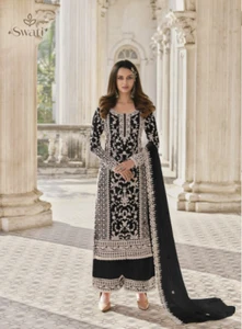 Wedding Palazzo Salwar Kameez Designer Pakistani Sharara Suit Party Wear Dress - Picture 1 of 28