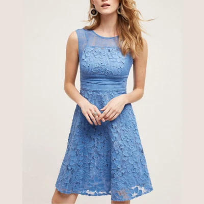 Moulinette Soeurs | Mini vestido de sol de encaje Anthropologie Liliflora en azul $189 talla 6 Foto 1 de 4