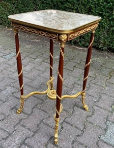 Table Vintage French Louis XVI Mahogany with Marble Top & Bronze Accents - Picture 1 of 8