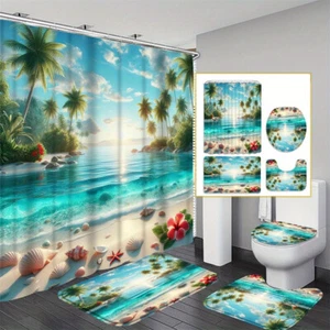 Sea Tree Shells Shower Curtain Non-Slip Bath Mat Toilet Lid Cover Bathroom Rugs - Picture 1 of 18