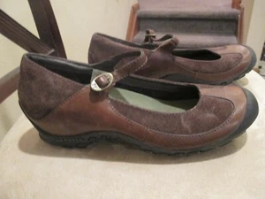 MERRELL PLAZA SADDLE 10 41 Brown Leather Buckle Mary Janes Wedge Heels Shoes - Picture 1 of 8