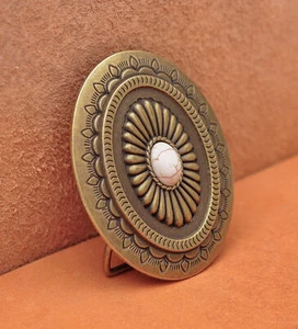 Antique Brass Western cowboy Flower Pattern Turquoise Leathercraft Belt Buckle - Bild 1 von 12